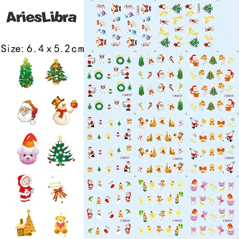 

AriesLibra Sticker Decal Merry Christmas Day Series Nail Decal Nail Art Water Transfer Stickers for Nails Beauty Decoration