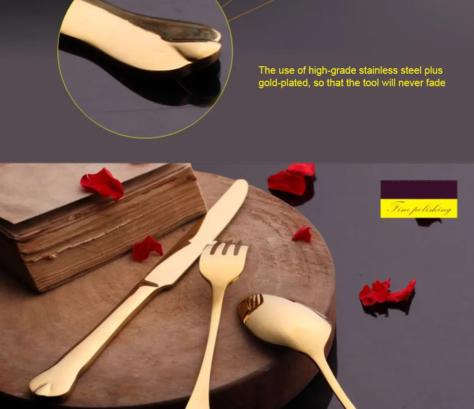 Luxury Gold Cutlery Set Stainless Steel Metal Dinnerware Set 3 Pieces Knife Fork Tableware Dining Dinner Western Food Kitchen (6)