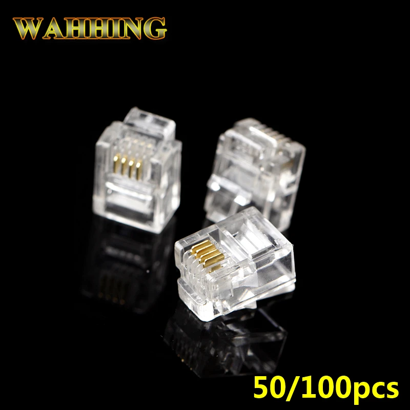 50/100pcs 4Pin RJ11 6P4C Crystal Plug Connector Adapter Telephone Cable