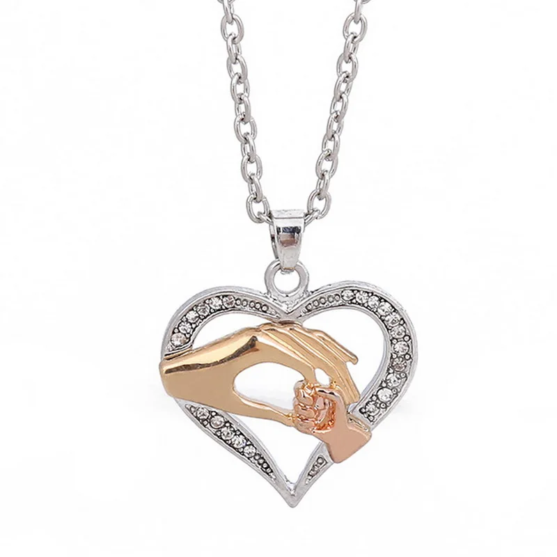 

Mother And Child Pendant Gift for Mom Child Baby Hand in Hand with Zircon Heart Pendant Necklace Family Love Jewelry 3 Colors