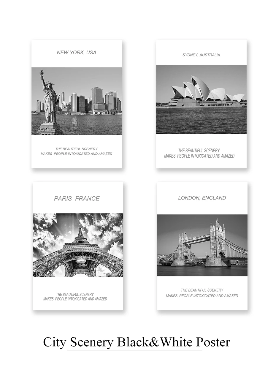 Around The World Scenery Wall Art Black&White Photo Pictures Prints Modern Canvas Painting Vintage Poster Living Room Home Decor (5)