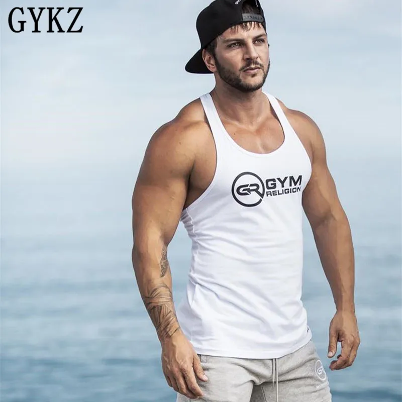 

GYKZ 2018 Summer Newest Brand Mens Curved Hem Gyms Stringers Vest Bodybuilding Clothing Fitness Man Tanks Tops