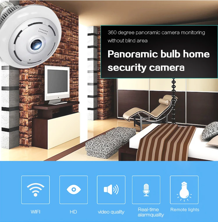 360 градусов панорамный Беспроводной IP камера «рыбий глаз» объектив умный дом 3D VR HD 1.3MP видеонаблюдения дома Wi-Fi мини E27 лампы Камера