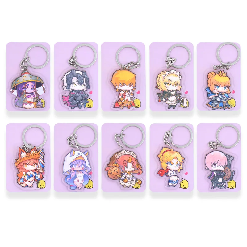 

FGO Key Chians Chibi Fate Grand Order Cartoon Keyrings Double Sided Cute Anime Acrylic Keychain Accessories PCB41-50