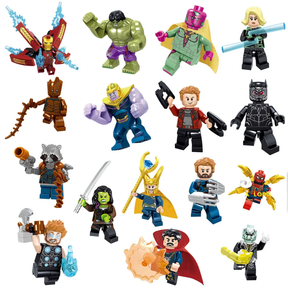 

Super Heroes Marvel Avengers Infinity War Iron Man Thanos Thor Black Panther Falcon Gamora Hulk Building Blocks toy