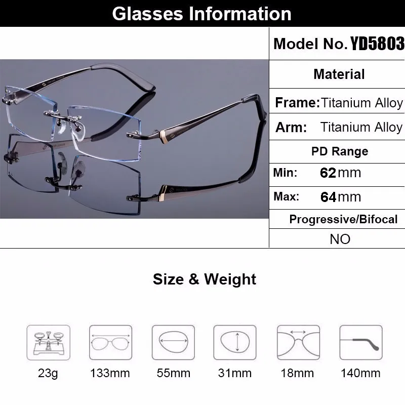 Мужская оправа в деловом стиле, Женская оптическая оправа из титанового сплава, алмазная оправа без оправы с градиентными линзами
