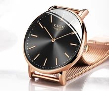 LIGE Slim Rose Gold Mesh Stainless Steel Watches Women Top Brand Luxury Fashion Clock Ladies Wrist Watch Lady Relogio Feminino