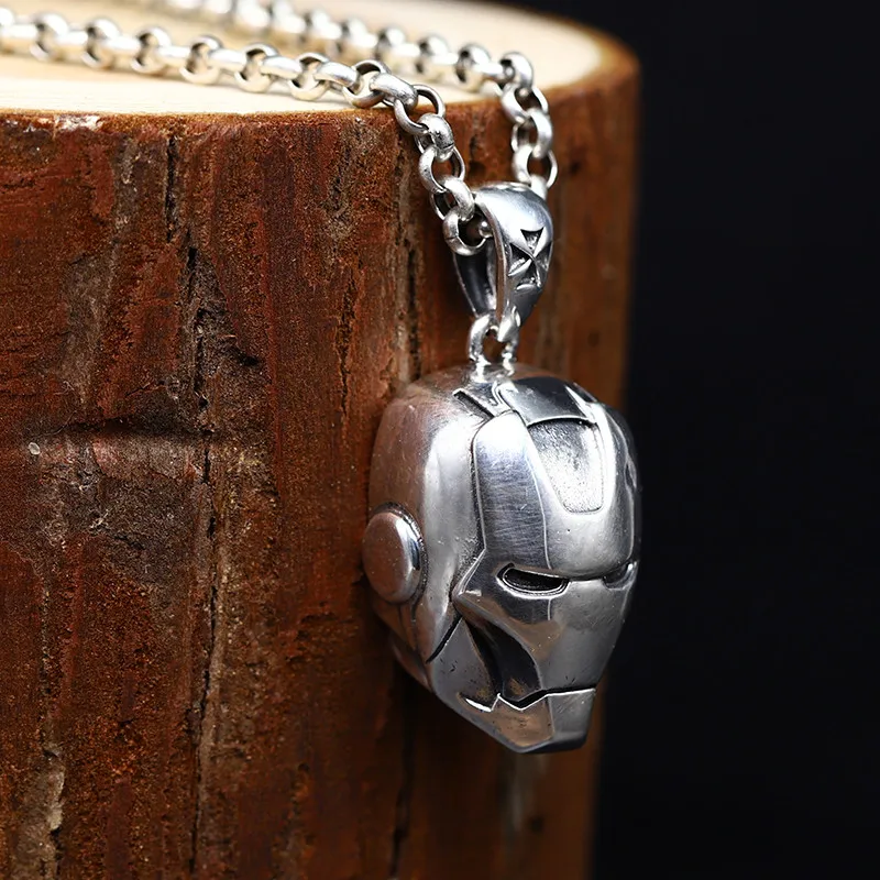 

Solid Pure 925 Sterling Silver Iron Man Pendant For Necklace Mens Jewelry Accessory 18.1g Fashion Cool Thai Silver Pendant Gifts