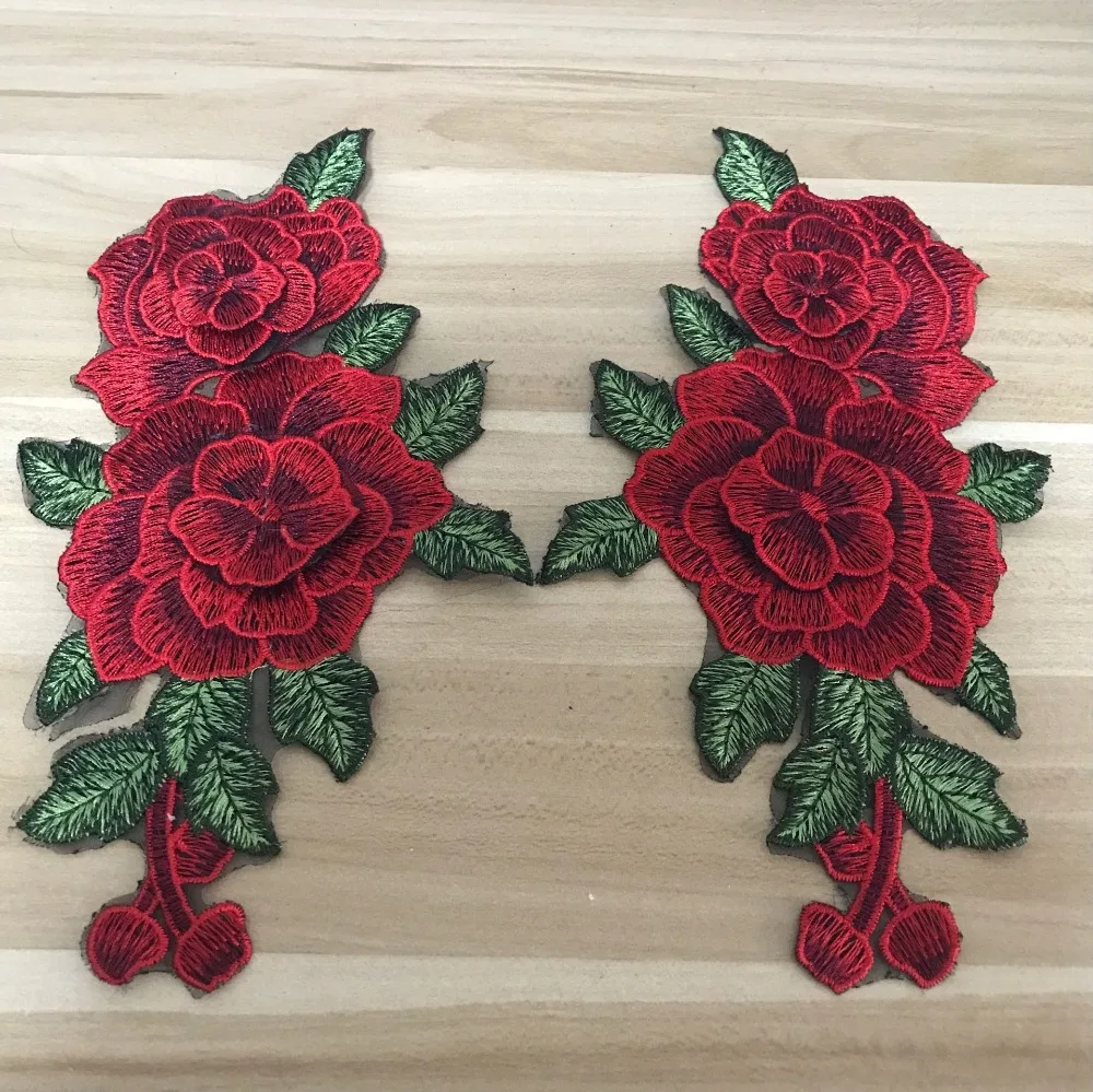 FFLACELL New 2pcs/Set Rose Applique Embroidery Flower ...