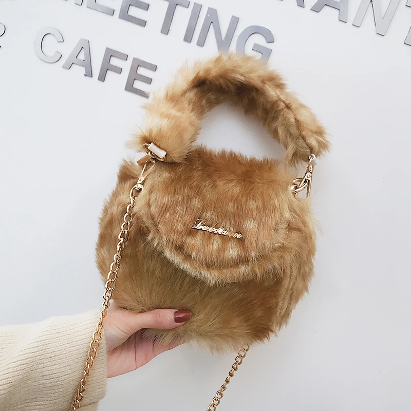 

Faux fur handbags chains shoulder bag for women designer 2019 messenger luxury evening famous brands ladies totes crossbody bags