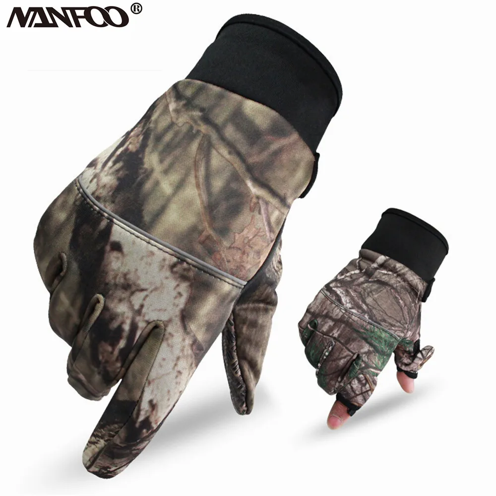

Autumn Winter Outdoor Bionic Camouflage Full Gloves Hunting Keep Warm Gloves Two Fingers Anti-slip Riding Gloves Unisex Mitten