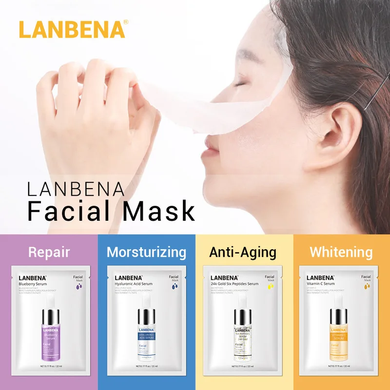 

Face Masks Hyaluronic Acid Vitamin C Serum Blueberry Sheet Mask Moisturize Whitening Anti-Aging Water-Locking Skin Care TSLM1