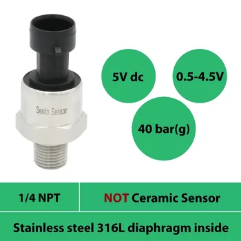 

pressure sensor transmitter, 40bar gauge, 0 to 4Mpa, 5V DC supply, 0.5 4.5V output, 316L diaphragm, 1 4 NPT thread, for sale