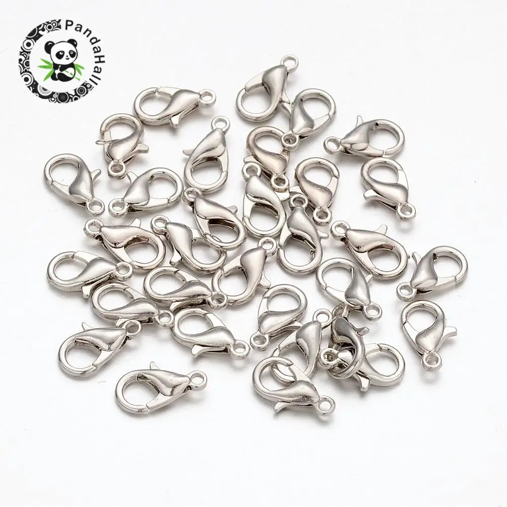

Platinum Plated Alloy Lobster Claw Parrot Clasps for DIY Metal Jewelry, Nickel Free, Size: about 12mm long, hole: 1.2mm