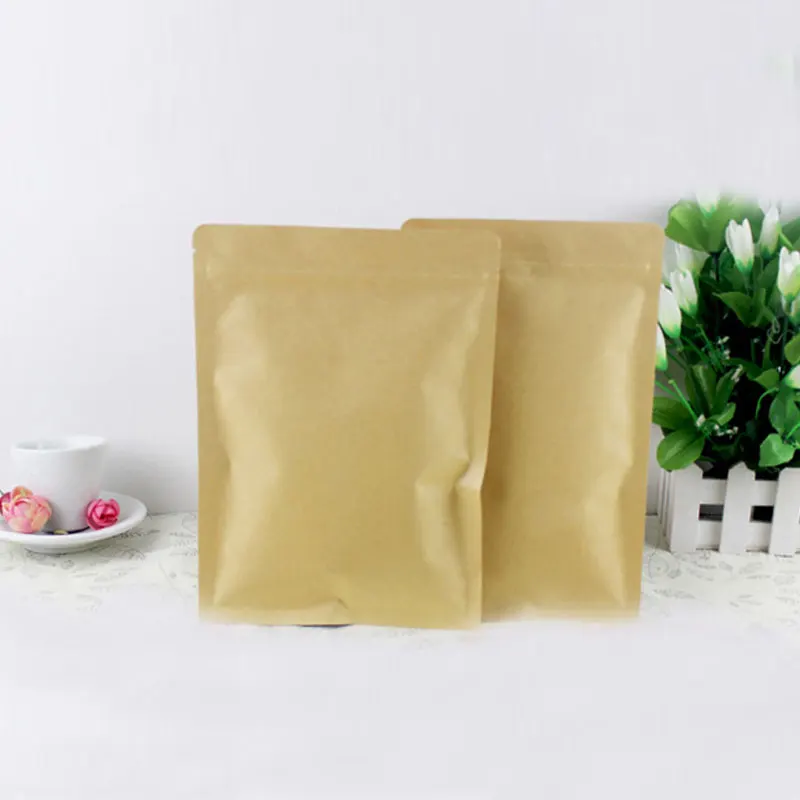 300pcs Flat Brown Kraft Paper Bags For Gifts/candy/tea/food/wedding Not Window No Stand Up Zipper Kraft Bags Crafts Packing Bag