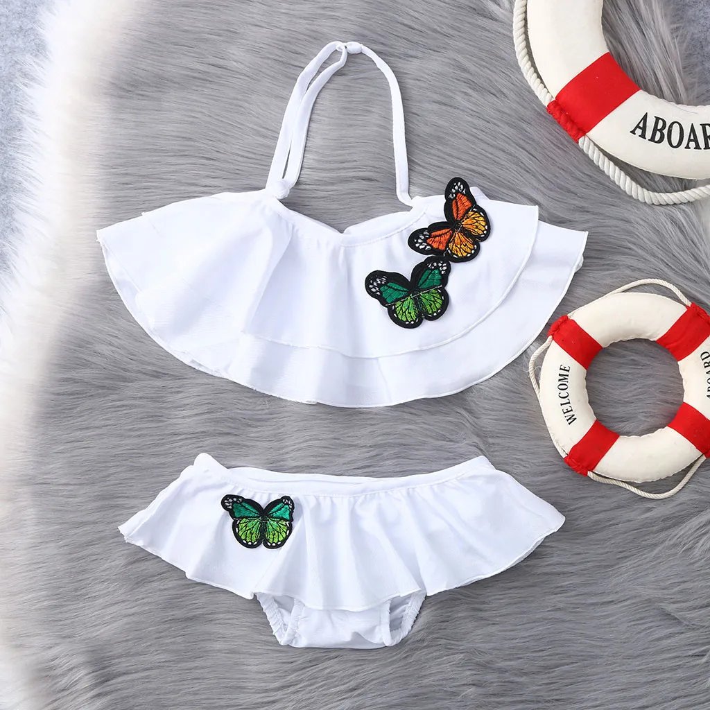 

Toddler Kids Baby Girls Bikini Polyester Swimwear Kids Sleeveless Butterfly Print Summer Swimsuits Swimwear Sets F328