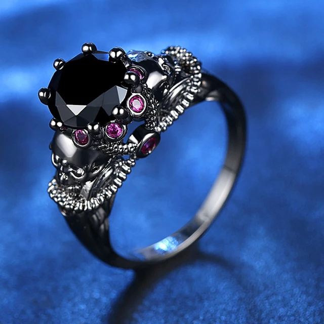 ANFASNI New Punk Skull Ring For Men Women With AAA Cubic Zircon Finger Rings Black Color Male Female Fashion Jewelry Anillos