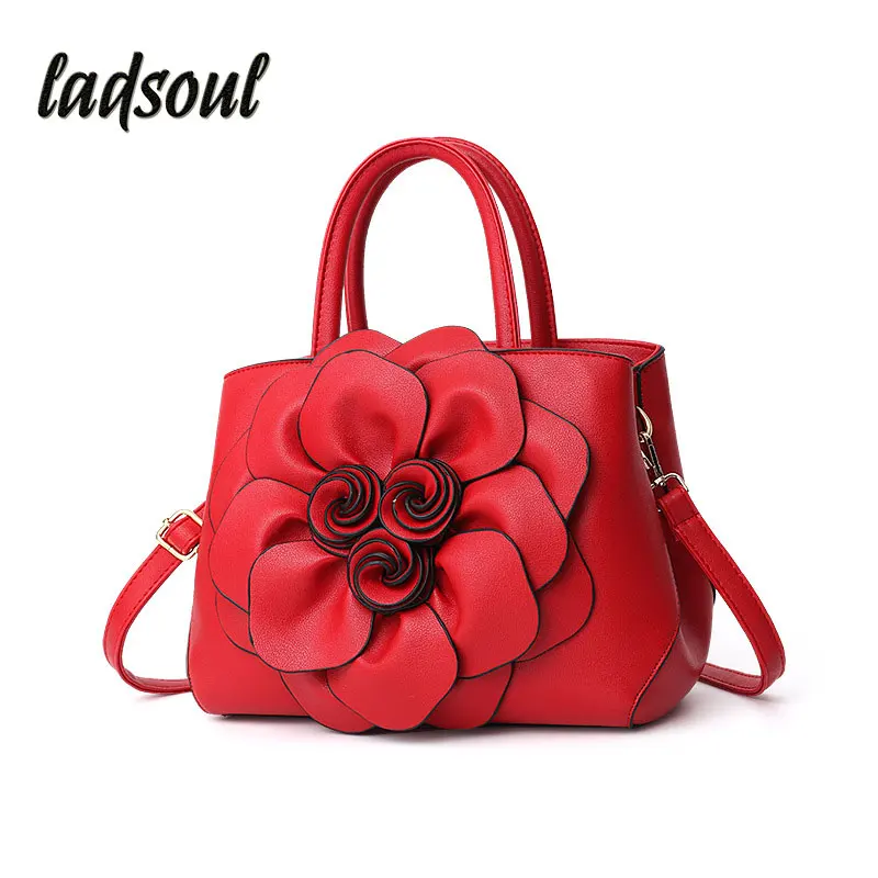 

LADSOUL Floral Women's Leisure Brand New Handbag Big Flowers Zipper PU Leather Large Capacity Bag A9823/G