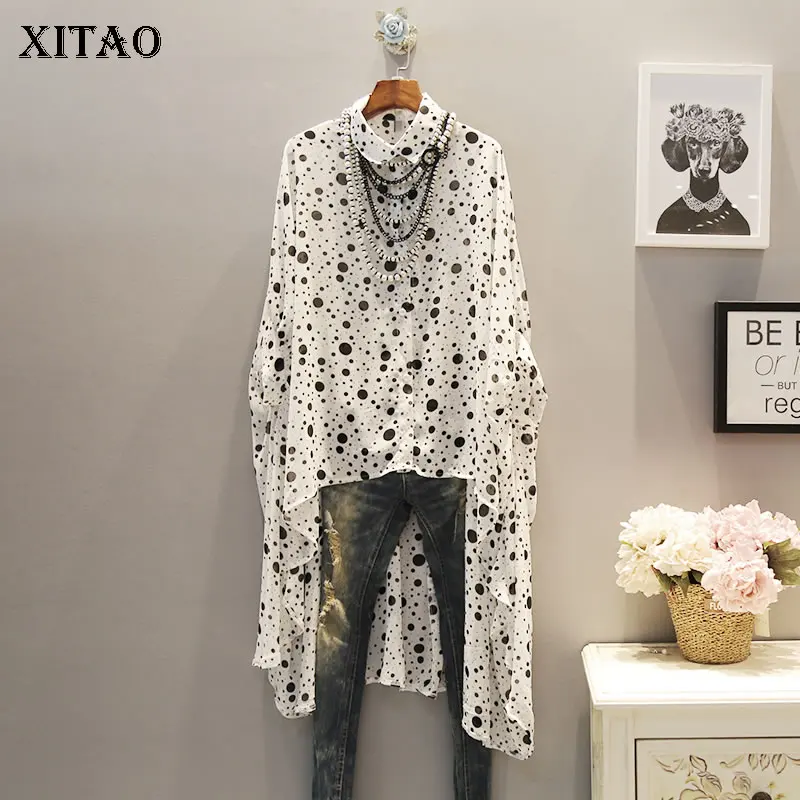 

[XITAO] Women 2019 Spring New Europe Fashion Turn-down Collar Full Sleeve Long Shirt Female Print Irregular Blouse ZLL3357