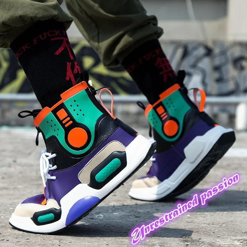 

Parkour High Shoes Men Run Dance Sport Motion Casual Running Sneakers Huarache PU Soft Sole Square Elasti City Walking Shoes Gym