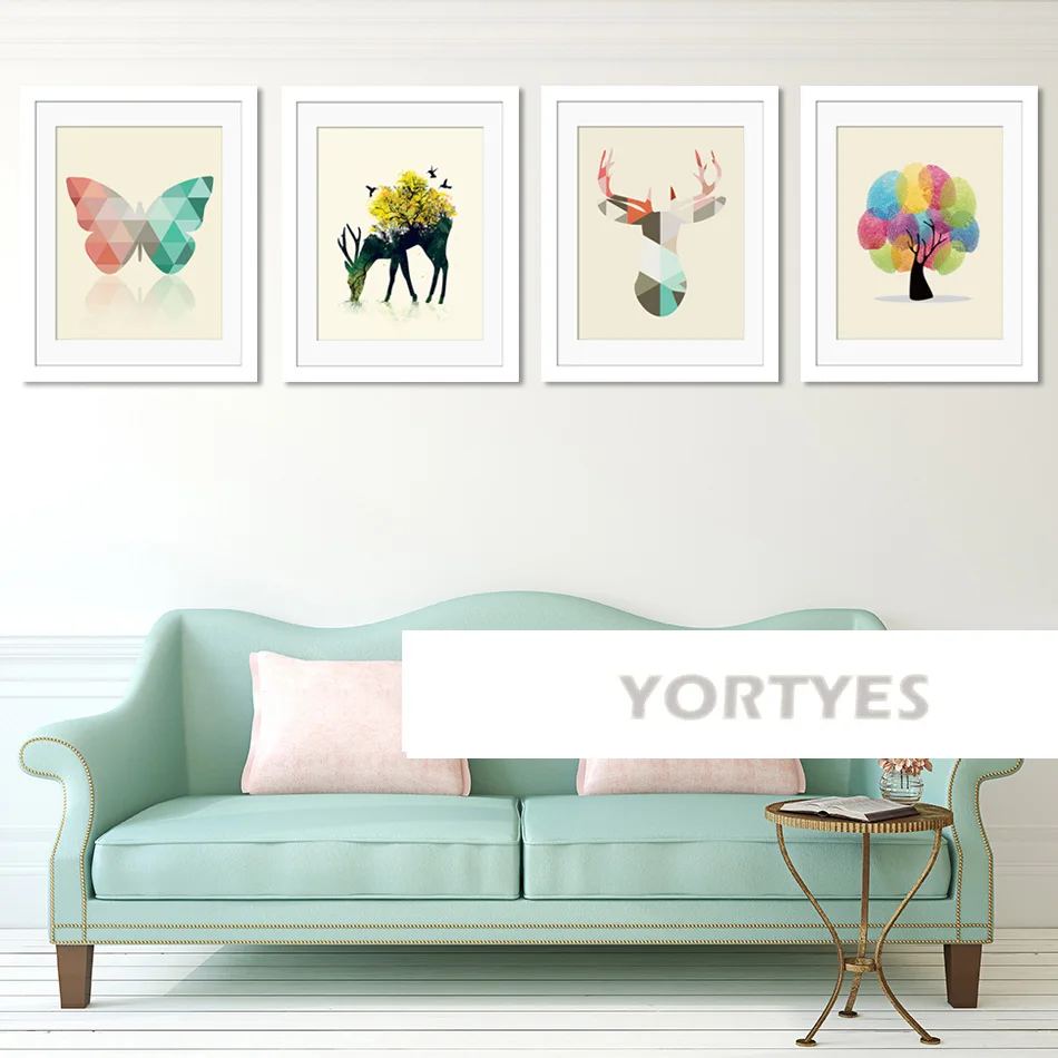 Nordic Tree Deer Family with Pine Forest Canvas Art Print Painting Poster on Wall Picture for Home Decoration Decor | Дом и сад
