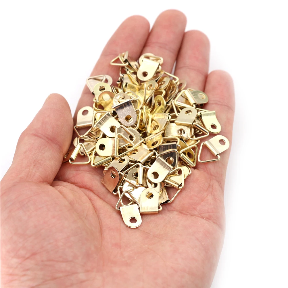 

100PCS/20PCS/10PCS Universal Strong Golden D Rings Decor Picture Frames Hanger Hooks Hanging Triangle Screws Helper