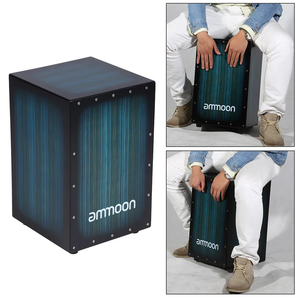ammoon Cajon Hand Drum Wooden Box Drum Persussion Instrument Wood with
