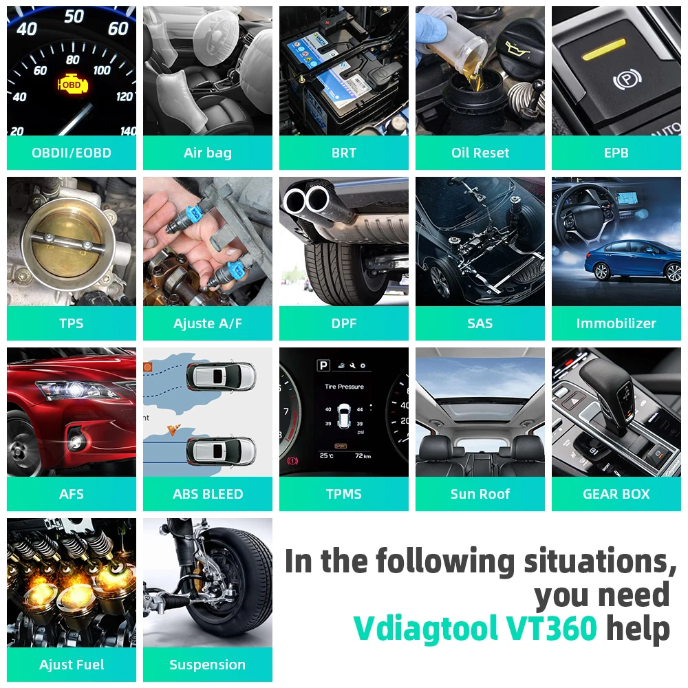 VDIAGTOOL VT360 OBDII автомобиля диагностический инструмент ABS подушка безопасности для SAS