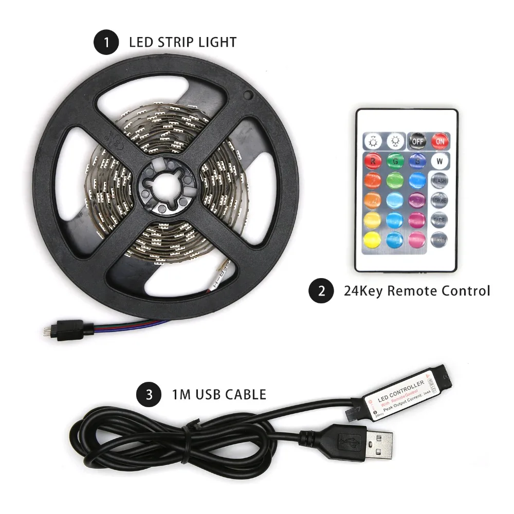 2 5 м USB RGB Светодиодная лента 5050 SMD гибкая светодиодная подсветка набор для