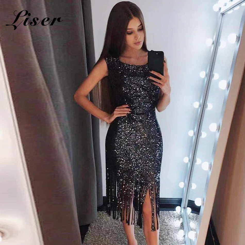 

Liser 2018 New Summer Women Dress Strapless Sequined Dress Sexy Bodycon Elegant Club Celebrity Party Black Gold Dresses Vestidos
