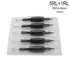 100 шт. 3/4 Grip(19 мм) 5rl1rl Черный одноразовые татуировки иглы и трубки для профессиональных татуировки поставок пистолет Вышивка Крестом Иглы чернил Чашки Наборы