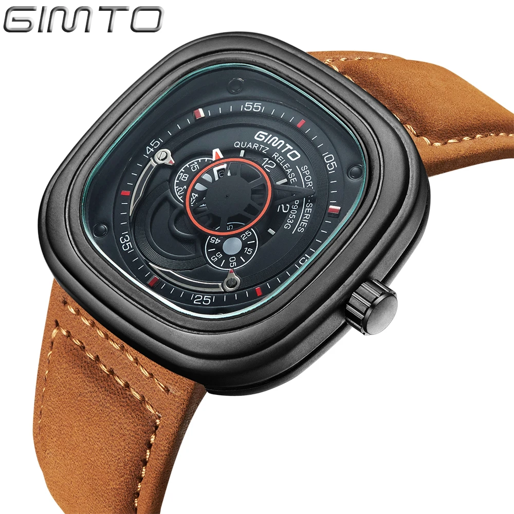 2016 Unique Square Military Men Watches Leather Band Silver Black Rose Gold Big Dial Quartz Sport