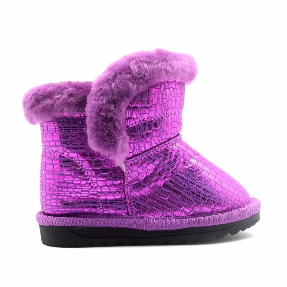 Apakowa/Новые теплые зимние ботинки для маленьких девочек модные ботинки для девочек из искусственной кожи с блестящей отделкой плюшевая детская зимняя обувь европейские размеры 22-27