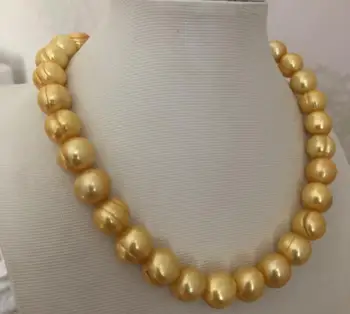 

classic 12-13mm south sea baroque gold pearl necklace 18inch 925 silver