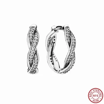 

Real 925 Sterling Silver Braided Design Clear CZ Stylish Twist of Fate Hoop Earrings for Women Jewelry Hot Sale Wholesale FLE036