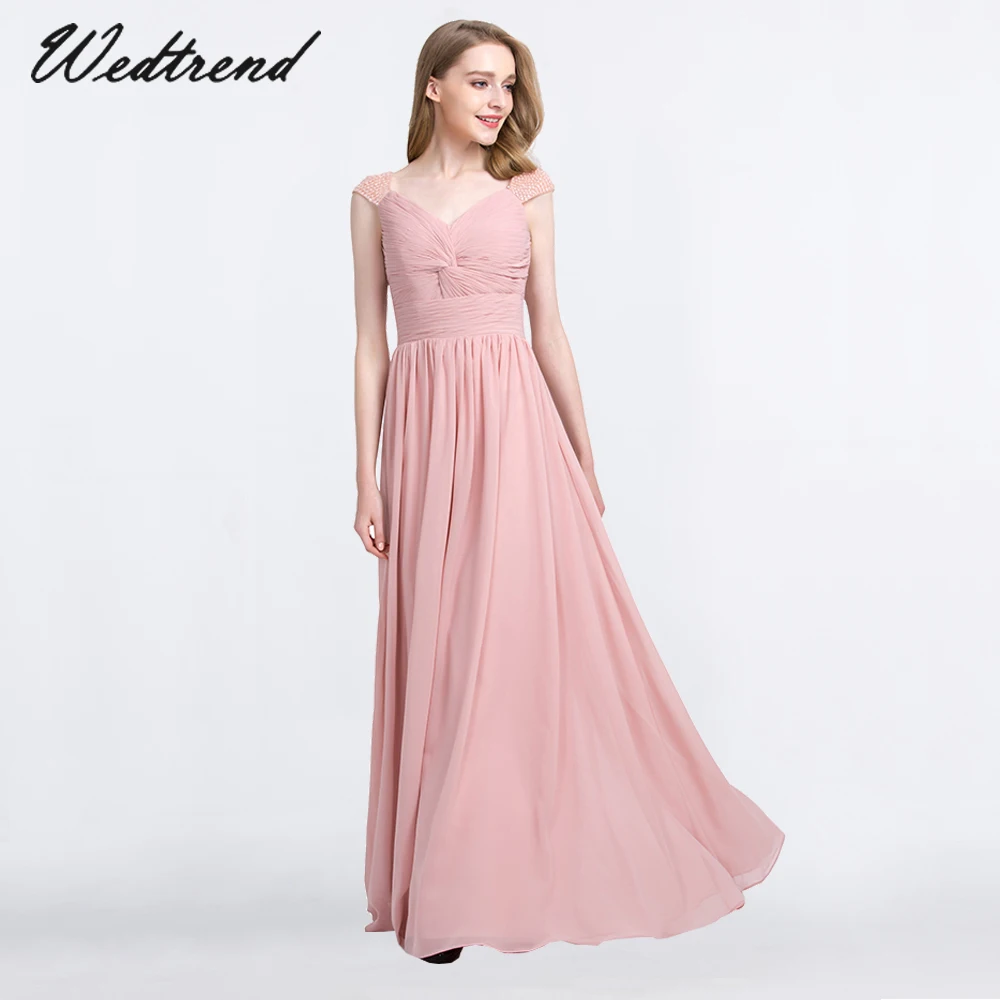 Wedtrend Cheap Floor Length Evening Dress Simple Pleated Chiffon Formal Dresses Gown vestido de noche | Свадьбы и торжества