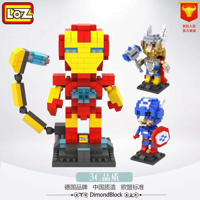 

LOZ iblock fun Super Hero The Avengers Captain America Hulk Iron Man Thor Loki Diamond Building Blocks Action Figure DIY Model
