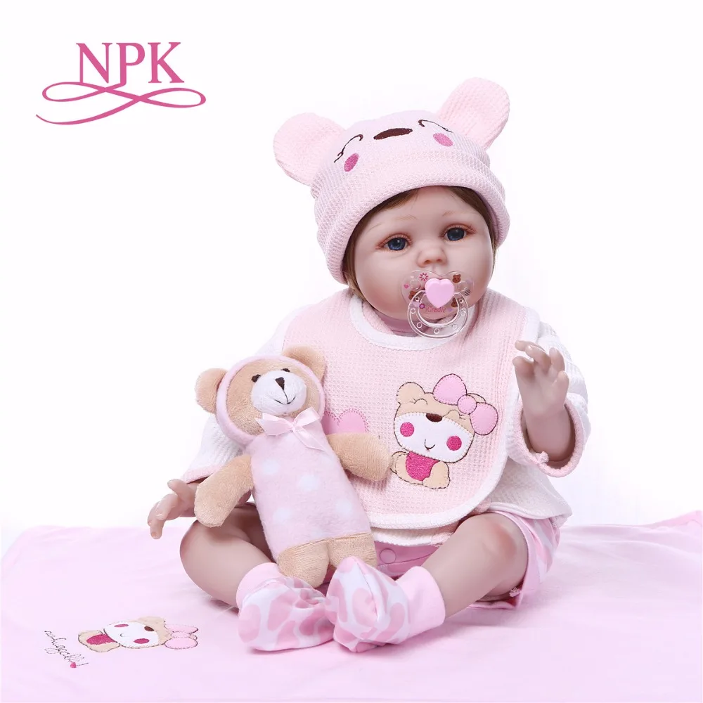 NPK 55 см новый дизайн розовый медведь виниловая Кукла младенец игрушка для девочек