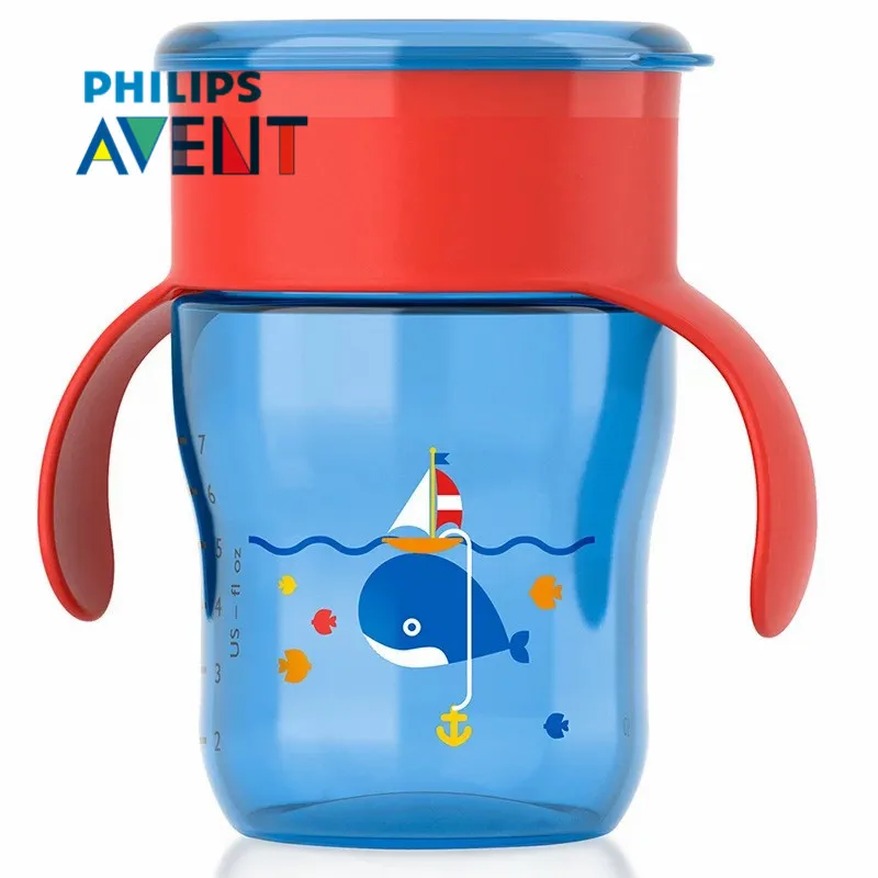 

AVENT 260ml/9oz BPA Free Cartoon Toddler Sippy Cups Water Bottle with Handles Kids Spoutless Cup for 9m+ Baby Travel School
