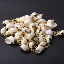 Banhado a ouro natural espiral conchas para diy artesanal conchas pingente jóias artesanal decoração para casa fazer jóias 4 pçs