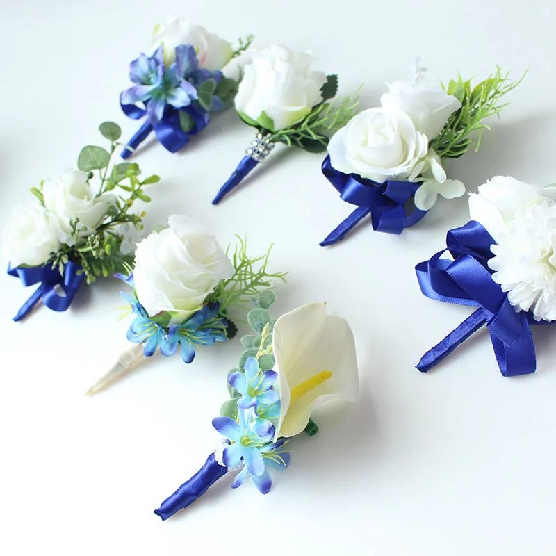 wedding boutonniere white blue groom suit decor (36)