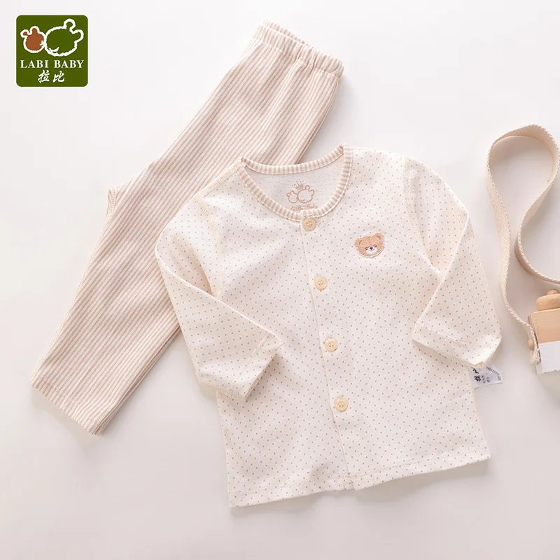 

Kids Girls Pajamas Button Sleepwear Set Polka Dot Top Long Sleeve Striped Pants for Toddler Boys Sleepers