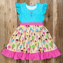 Новинка года; Лидер продаж; летняя одежда для маленьких девочек; платье трапециевидной формы с круглым вырезом и короткими рукавами с принтом мороженого для девочек