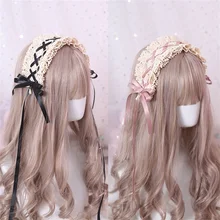 Винтажный Японский милый кружевной головной убор в стиле Лолиты с перекрестными ремешками и бантом, повязка для волос горничной, аксессуары для волос на каждый день, повязки на голову, 6 цветов
