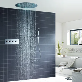 

shower set colorful LED shower panel round top spray constant temperature SPA spray massage SS304 bathroom shower set system