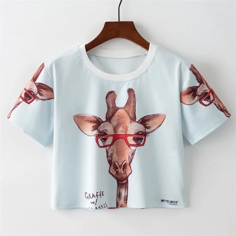 

New 3D Funny Giraffe T Shirt 2019 Short Sleeve O Neck Summer Tops Tees Casual Short Crop Top Tshirt Women Harajuku T-shirts