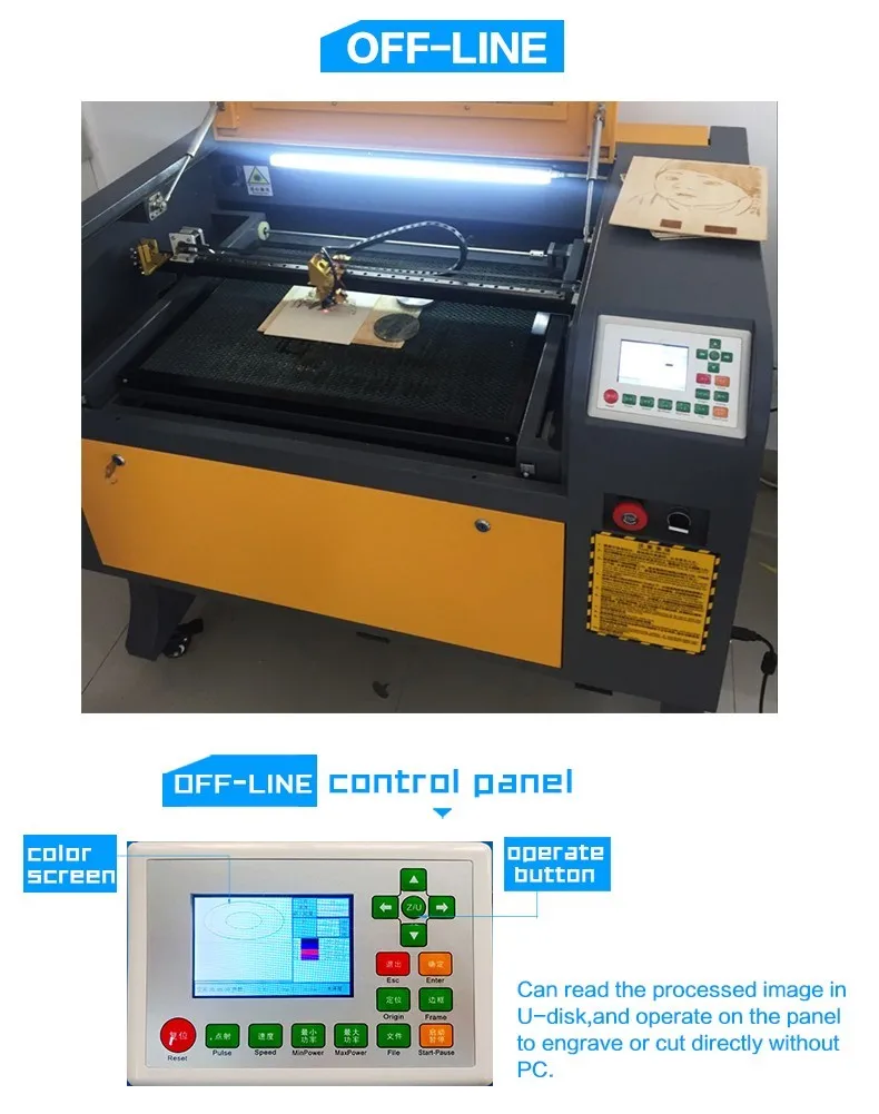 Ruida off-line100w 4060 лазерная гравировка 600*400 мм Co2 лазерная резка машина с Сотами специальная для фанеры/акрила/дерева