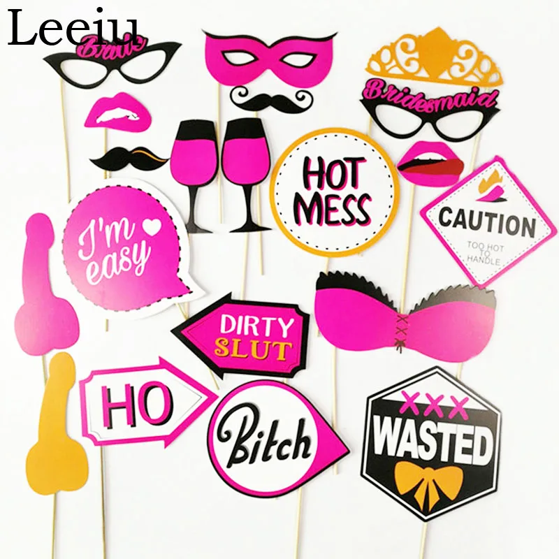 

Leeiu Hen Bachelorette Party Photo Booth Props Wedding Decoration Photobooth Team Bride Party Favors Event Supplies