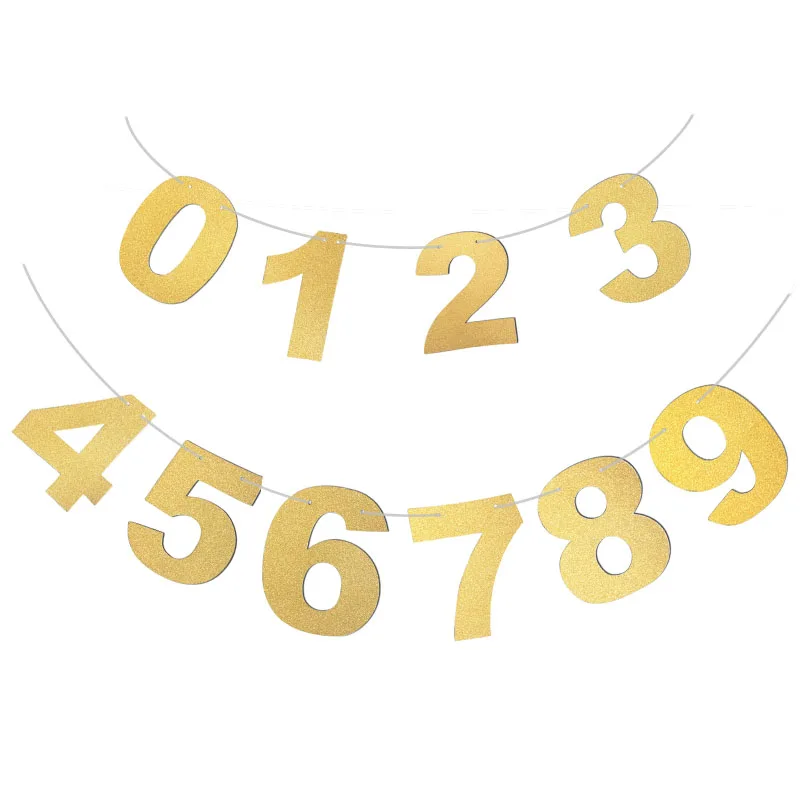 

1pcs Personalized Hanging Glitter Gold Paper Number Banners/Garlands Hanging With String Birthday Party Decorations 8Z