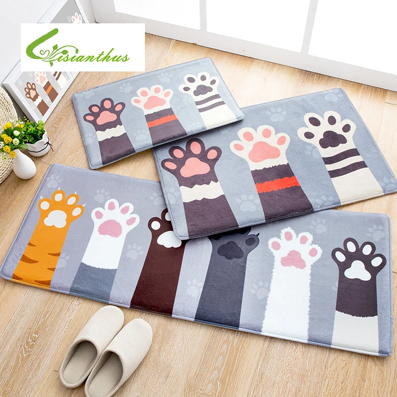 Hot! Doormats Cute Cats Footprints Printed Bathroom Kitchen Carpet